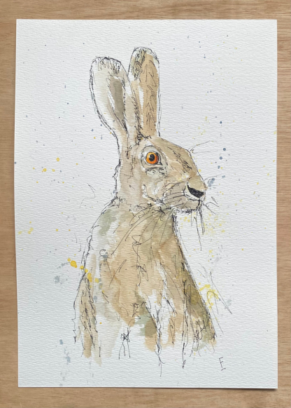 Original watercolour and ink sketch of a hare.