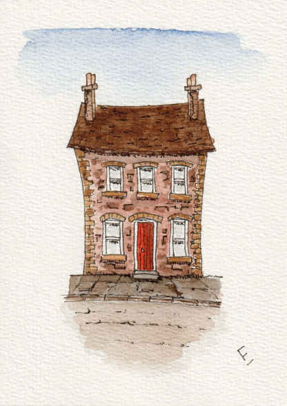 Sketch of a house in watercolour and ink