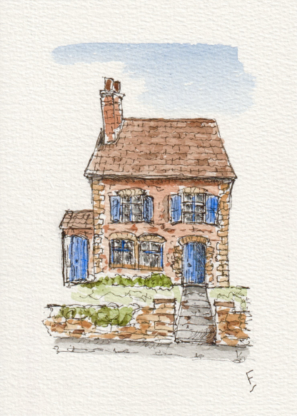 Original watercolour and ink sketch of a house