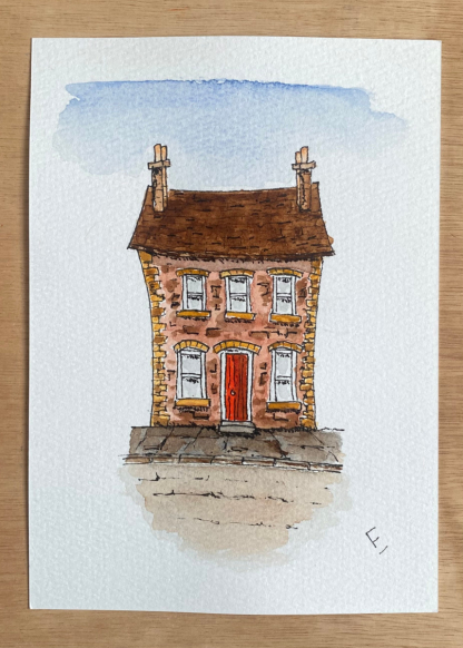 Original watercolour and ink sketch of a house