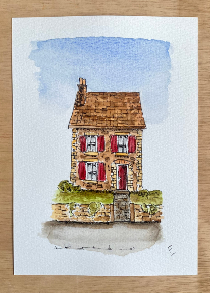 Original watercolour and ink sketch of a house