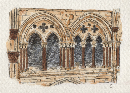 Lincoln Cathedral south nave triforium in watercolour and ink