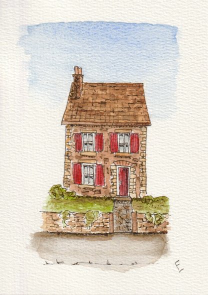 Original watercolour and ink sketch of a house