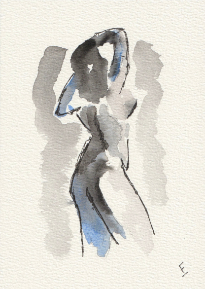 Abstract figurative sketch in watercolour and ink on 7 x 5 inch 300gsm paper