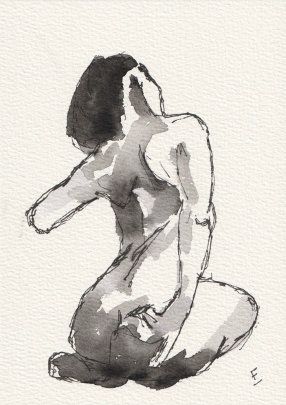 Abstract figurative sketch in watercolour and ink on 7 x 5 inch 300gsm paper