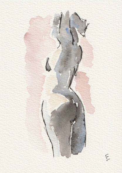 Abstract figurative sketch in watercolour and ink on 7 x 5 inch 300gsm paper