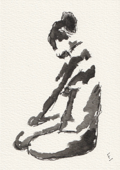 Abstract figurative sketch in watercolour and ink on 7 x 5 inch 300gsm paper