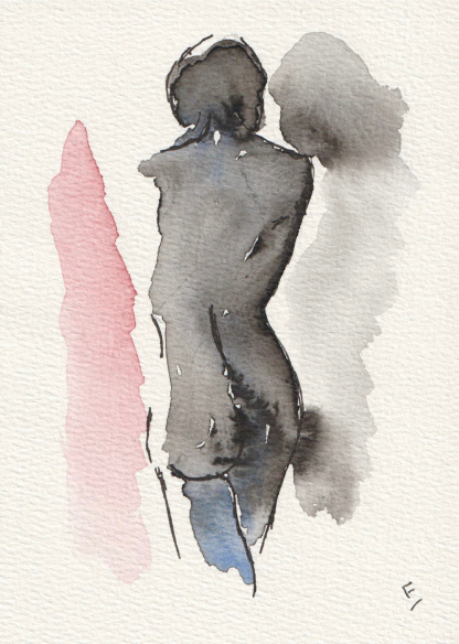 Abstract figurative sketch in watercolour and ink on 7 x 5 inch 300gsm paper