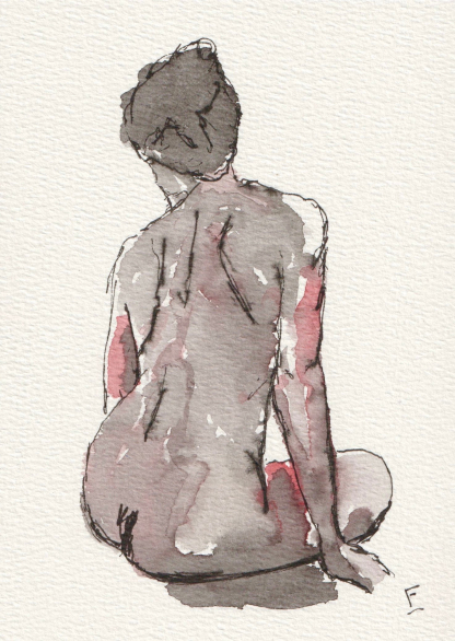 Abstract figurative sketch in watercolour and ink on 7 x 5 inch 300gsm paper