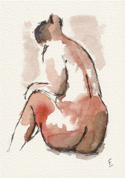 Abstract figurative sketch in watercolour and ink on 7 x 5 inch 300gsm paper