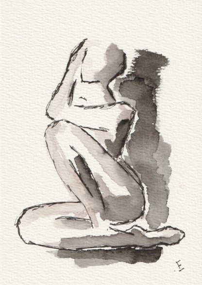 Abstract figurative sketch in watercolour and ink on 7 x 5 inch 300gsm paper