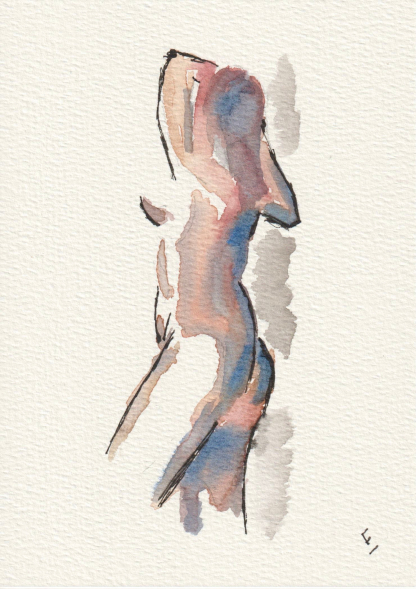 Abstract figurative sketch in watercolour and ink on 7 x 5 inch 300gsm paper