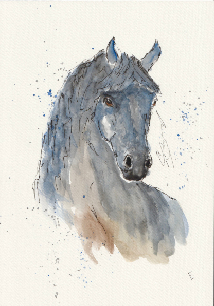 Original watercolour and ink sketch of a horse