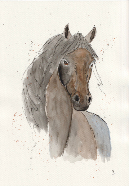 Original watercolour and ink sketch of a horse