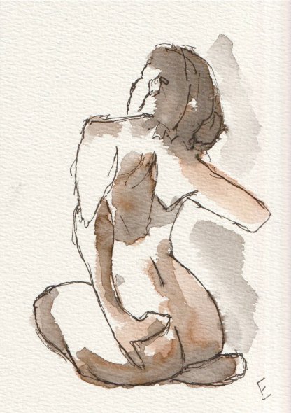 Abstract figurative sketch in watercolour and ink on 7 x 5 inch 300gsm paper