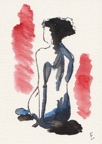 Abstract figurative sketch in watercolour and ink on 7 x 5 inch 300gsm paper