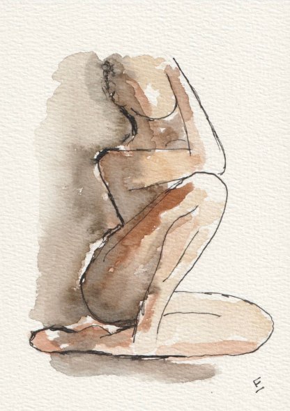 Abstract figurative sketch in watercolour and ink on 7 x 5 inch 300gsm paper