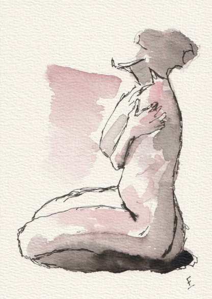 Abstract figurative sketch in watercolour and ink on 7 x 5 inch 300gsm paper